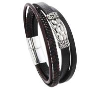 HUIANGLIYG Pulsera de Cuero de Varios Hilos para Hombre, Brazalete de Cadena de Varias Capas Trenzada de Cuero, con Cierre Magnético, Pulsera Punk Vintage de Puño, Regalos Vikingos para Hombre, Ma