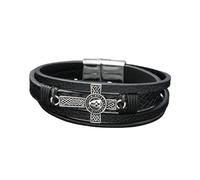 HUIANGLIYG Pulsera de Cuero de Varios Hilos para Hombres con Nudo Celta, Cruz Celta, Pulsera de Cuero Trenzado Hecha A Mano, Brazalete Vintage de Fe Religiosa, Regalo Casual para El Uso Diario para Ho