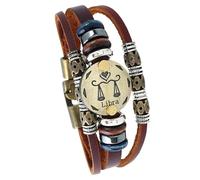 HUIANGLIYG Pulsera De Cuero Del Zodiaco Para Hombres Y Mujeres, Estilo Retro Multicapa, Marrón, Con Cuentas, Estilo Bohemio, Joyería Astrológica, Regalo Para Amantes Del Horóscopo, Libra, 21 Cm