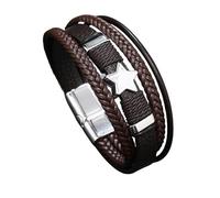 HUIANGLIYG Pulsera de Cuero Estrella de Hombre, Pulsera Trenzada A Mano con Cierre Magnético, Pulseras Anchas Informales y Elegantes, Joyería Regalos para Chicos Adolescentes, Café 20Cm
