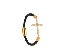 HUIANGLIYG Pulsera de Cuero Faith para Mujer, Pulsera de Cuero Trenzada con Cruz de Piel Genuina con Cristales Cúbicos de Circonia, Brazalete de Puño Fino Bohemio, Brazalete Religiosa, Joyería Re