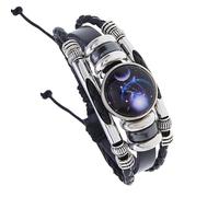 HUIANGLIYG Pulsera De Cuero Fluorescente Multicapa Con Constelación Del Zodíaco, Ajustable, Tejida A Mano, Con Signo Del Zodíaco, Para Mujeres Y Hombres, Joyería, Regalo De Cumpleaños, Libra, 21 Cm