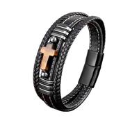 HUIANGLIYG Pulsera de Cuero Genuino con Cruz de Ojo de Tigre para Hombre, Multicapa, Trenzada A Mano, Amuleto de Cristal Natural, Pulsera para Aliviar La Ansiedad, Regalo de Madre A Hijo, Color