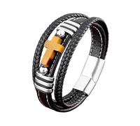 HUIANGLIYG Pulsera de Cuero Genuino con Cruz de Ojo de Tigre para Hombre, Multicapa, Trenzada A Mano, Amuleto de Cristal Natural, Pulsera para Aliviar La Ansiedad, Regalo de Madre A Hijo, Plata