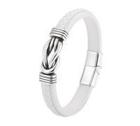 HUIANGLIYG Pulsera de Cuero Genuino con Nudo Infinito para Hombre, Brazalete Trenzado Simple, Estilo Punk, Hecha A Mano, Regalo para Hijo, Nieto, Novio, Esposo, Hermano, Color Blanco, 21 Cm