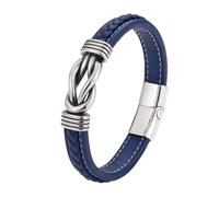 HUIANGLIYG Pulsera de Cuero Genuino con Nudo Infinito para Hombre, Brazalete Trenzado Simple, Estilo Punk, Hecha A Mano, Regalo para Hijo, Nieto, Novio, Esposo, Hermano, Azul, 21 Cm