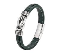HUIANGLIYG Pulsera de Cuero Genuino con Nudo Infinito para Hombre, Brazalete Trenzado Simple, Estilo Punk, Hecha A Mano, Regalo para Hijo, Nieto, Novio, Esposo, Hermano, Verde Oscuro, 23 Cm