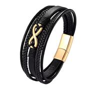 HUIANGLIYG Pulsera de Cuero Infinito para Hombre, Pulsera de Cuero Trenzado Multicapa con Cierre Magnético, Brazalete con Símbolo de Amor Infinito, Brazalete Personalizada para Hombres, Regalos pa