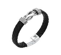 HUIANGLIYG Pulsera de Cuero Infinity Knot para Hombre, Pulsera de Cuero Trenzado Negro, Brazalete con Cierre Magnético Elegante, Joyería Personalizada para Hombre Regalo de Cumpleaños Navidad, He