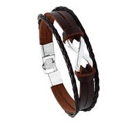 HUIANGLIYG Pulsera de Cuero Infinity Symbol para Hombre, Pulsera de Cuero Negro Trenzado Multicapa con Cierre Magnético, Pulsera Punk de Moda Ajustable para Chicos Marrón 21,5Cm