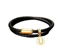 HUIANGLIYG Pulsera de Cuero Inicial Brazalete de Doble Capa Trenzada Negra con Cierre Magnético Pulsera Cúbica de Circonio de 26 Letras Alfabeto A Z Joyería Personalizada y Estilosa para Hombres