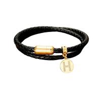 HUIANGLIYG Pulsera de Cuero Inicial con envolvente Pulsera de Doble Capa Trenzada Negra con Cierre Magnético Pulsera Cúbica de Zirconio de 26 Letras Alfabeto A A Z Joyería Personalizada y Elegant