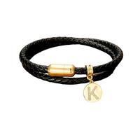 HUIANGLIYG Pulsera de Cuero Inicial con envolvente Pulsera de Doble Capa Trenzada Negra con Cierre Magnético Pulsera Cúbica de Circonia 26 Letras Alfabeto A Z Joyería Personalizada y Estilosa par