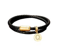 HUIANGLIYG Pulsera de Cuero Inicial de Doble Capa Trenzada con Cierre Magnético Pulsera Cúbica de Circonia de 26 Letras Alfabeto A Z Joyería Personalizada y Estilosa para Hombres Letra Q 23Cm