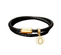 HUIANGLIYG Pulsera de Cuero Inicial de Doble Capa Trenzada con Cierre Magnético Pulsera Cúbica de Zirconio de 26 Letras Alfabeto A Z Joyería Personalizada y Estilosa para Hombres Letra O 19Cm
