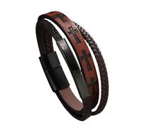 HUIANGLIYG Pulsera de Cuero Multicapa para Hombre, Pulsera Trenzada Hecha A Mano con Cierre Magnético, Joyería Cristiana Religiosa Vintage Regalo para Él Novios del Padre Marrón Oscuro 21Cm