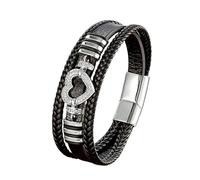 HUIANGLIYG Pulsera de Cuero Multicapa para Hombres, Mujer, Pulsera de Cuero Trenzado Negro con Acento en Un Corazón Brillante, Joyería Retro y Moderna para Fiesta Informal, Zircon Blanco Plata 2