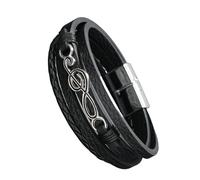 HUIANGLIYG Pulsera de Cuero Music Infinity para Hombre, Pulsera Trenzada Multicapa con Cierre Magnético, Pulsera Punk Vintage para El Novio, Hermano entusiastas de La Música, Negro 20Cm