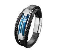 HUIANGLIYG Pulsera de Cuero Negro con Cruz de Hombre Pulsera Trenzada Multicapa Pulsera de Fe Religiosa con Cierre Magnético Joyería Cristiana Regalo para Él Azul 23Cm