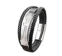 HUIANGLIYG Pulsera de Cuero Negro con Cruz para Hombres, Pulsera Trenzada Multicapa, Pulsera Religiosa Elegante con Cierre Magnético, Joyería Cristiana Regalo para Él Blanca 23Cm