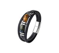 HUIANGLIYG Pulsera De Cuero Negro Con Ojo De Tigre Para Hombre, Brazalete Trenzado De Tres Capas Con Cierre Magnético, Joyería Vikinga Vintage, Regalo Para Novio, Padre E Hijo, Color 9, 19 Cm