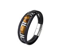 HUIANGLIYG Pulsera De Cuero Negro Con Ojo De Tigre Para Hombre, Brazalete Trenzado De Tres Capas Con Cierre Magnético, Joyería Vikinga Vintage, Regalo Para Novio, Padre E Hijo, Color 7, 19 Cm