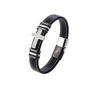 HUIANGLIYG Pulsera de Cuero Negro de Cuero con Cruz de Hombre con Pulsera Trenzada Hecha A Mano de Circonia Cúbica, Pulsera de Fe Religiosa, Joyería Cristiana Regalo para Él, Novio, Padre y Marid