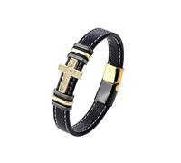 HUIANGLIYG Pulsera de Cuero Negro de Hombre con Cruz con Pulsera Trenzada de Circonia Cúbica, Pulsera de Fe Religiosa, Joyería Cristiana Regalo para Él, Novio, Padre, Marido, Hebilla Negra y Dora
