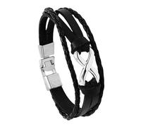 HUIANGLIYG Pulsera de Cuero Negro Multicapa para Hombre, Pulsera Infinita de Cuero Infinito, Pulsera Ajustable Trenzada con Cierre Magnético, Accesorio Punk de Moda para El Uso Diario, Negro 21,5Cm