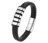 HUIANGLIYG Pulsera De Cuero Negro Para Hombre, Elegante Pulsera Trenzada Con Cierre Magnético, Clásica Pulsera Trenzada Hecha A Mano, Regalo Único Para Papá, Amigos, Hermanos, Hijos, Blanco, 19 Cm