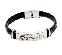 HUIANGLIYG Pulsera de Cuero para Hombre con 12 constelaciones, Color Negro, Hecha A Mano, con Cierre. Joyería Astrológica Vintage con Signos del Zodiaco. Regalo Ideal para Papá, Esposo O Novio G