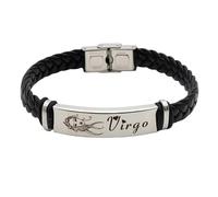 HUIANGLIYG Pulsera de Cuero para Hombre con 12 constelaciones, Color Negro, Hecha A Mano, con Cierre. Joyería Astrológica Vintage con Signos del Zodiaco. Regalo Ideal para Papá, Esposo O Novio Vi