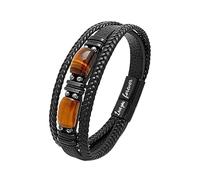 HUIANGLIYG Pulsera De Cuero Para Hombre Con Cuentas De Gemas De Ojo De Tigre Natural, Pulsera Trenzada Multicapa Con Cierre Magnético, Regalo Para Él, Para Mi Nieto, 19 Cm