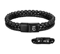 HUIANGLIYG Pulsera De Cuero Para Hombre, Con Cuentas De Piedra Volcánica, Inicial, Letra Az, Pulseras De Cuentas, Te Amo, Regalos Para Él, Novio, Aniversario, Cumpleaños, E 21 Cm