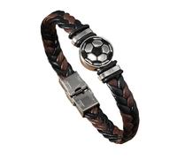 HUIANGLIYG Pulsera de Cuero para Hombre con Dije de Balón de Fútbol, Pulsera de Cuero Trenzado Hecha A Mano con Hebilla, Pulsera deportiva Casual Personalizada, Joyería Regalo para Aficionados Al