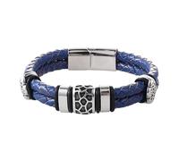 HUIANGLIYG Pulsera De Cuero Para Hombre Con Patrón Geométrico Vintage, Doble Capa, Trenzada, Accesorios De Joyería, Regalo Para Novio, Esposo, Padre En San Valentín, Cumpleaños, Azul, 18 Cm