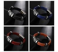 HUIANGLIYG Pulsera De Cuero Para Hombre Con Patrón Geométrico Vintage, Doble Capa, Trenzada, Accesorios De Joyería, Regalo Para Novio, Esposo, Padre En San Valentín, Cumpleaños, Color Rojo, 18 Cm