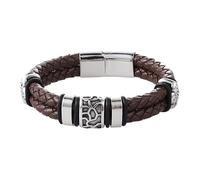 HUIANGLIYG Pulsera De Cuero Para Hombre Con Patrón Geométrico Vintage, Doble Capa, Trenzada, Accesorios De Joyería, Regalo Para Novio, Esposo, Padre En San Valentín, Cumpleaños, Marrón, 18 Cm