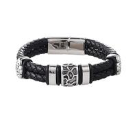 HUIANGLIYG Pulsera De Cuero Para Hombre Con Patrón Geométrico Vintage, Doble Capa, Trenzada, Accesorios De Joyería, Regalo Para Novio, Esposo, Padre En San Valentín, Cumpleaños, Color Negro, 24 Cm