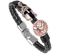 HUIANGLIYG Pulsera De Cuero Para Hombre, Estilo Clásico, Con Diseño De Casco De Caballero Valiente Y Cierre De Doble Capa, Trenzada, Ideal Como Regalo Para Festivales, Color Rosa Y Plateado, 19 Cm.