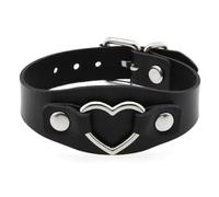 HUIANGLIYG Pulsera de Cuero para Mujer, Ajustable, en Forma de Corazón, Ancha, Hecha A Mano, con Hebilla de Alfiler, Estilo Punk y2K, Ideal Como Regalo para Halloween y Navidad, Color Negro.