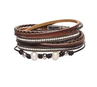 HUIANGLIYG Pulsera De Cuero Para Mujer, Con Perlas De Agua Dulce, Apilable, Con Diamantes De Imitación, Hecha A Mano, Joyería Bohemia, Regalo Para Mujer, Color Café, 19,5 Cm