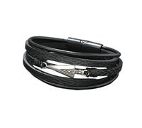 HUIANGLIYG Pulsera de Cuero Punk Arrow para Hombre Pulsera Trenzada Multicapa con Cierre Magnético Brazalete Vintage Viking Cuff Joyería Elegante Regalo para Fans de La Música Negro 20Cm