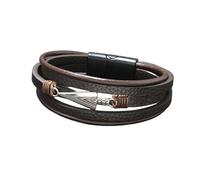 HUIANGLIYG Pulsera de Cuero Punk Arrow para Hombre, Pulsera Trenzada Multicapa con Cierre Magnético, Pulsera Vintage Viking Cuff, Joyería Estilosa Regalo para Fans de La Música, Café 21Cm