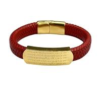 HUIANGLIYG Pulsera de Cuero Trenzada Hecha A Mano para Hombre, con Cierre Magnético, Grabado del Dios de La Riqueza de Cinco Vías, Regalo Personalizado para Marido, Novio, Padre O Amigo, Color Roj