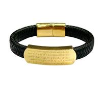 HUIANGLIYG Pulsera de Cuero Trenzada Hecha A Mano para Hombre, con Cierre Magnético, Grabado del Dios de La Riqueza de Cinco Vías, Regalo Personalizado para Marido, Novio, Padre O Amigo, Color Neg