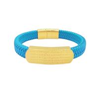 HUIANGLIYG Pulsera de Cuero Trenzada Hecha A Mano para Hombre con Cierre Magnético, Grabado del Dios de La Riqueza de Cinco Vías, Regalo Personalizado para Esposo, Novio, Padre O Amigo, Azul, 22 C