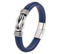 HUIANGLIYG Pulsera De Cuero Trenzado Con Nudo Para Hombre Con Cierre Magnético, Diseño De Nudo Infinito, Hecha A Mano, Regalo Para Padre, Marido, Color Azul, 18,5 Cm