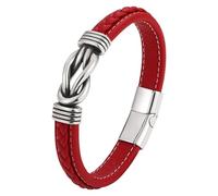 HUIANGLIYG Pulsera De Cuero Trenzado Con Nudo Para Hombre Con Cierre Magnético, Diseño De Nudo Infinito, Hecha A Mano, Regalo Para Padre, Marido, Color Rojo, 18,5 Cm