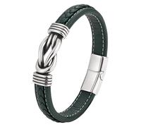 HUIANGLIYG Pulsera De Cuero Trenzado Con Nudo Para Hombre Con Cierre Magnético, Diseño De Nudo Infinito, Hecha A Mano, Regalo Para Padre, Marido, Color Verde, 18,5 Cm